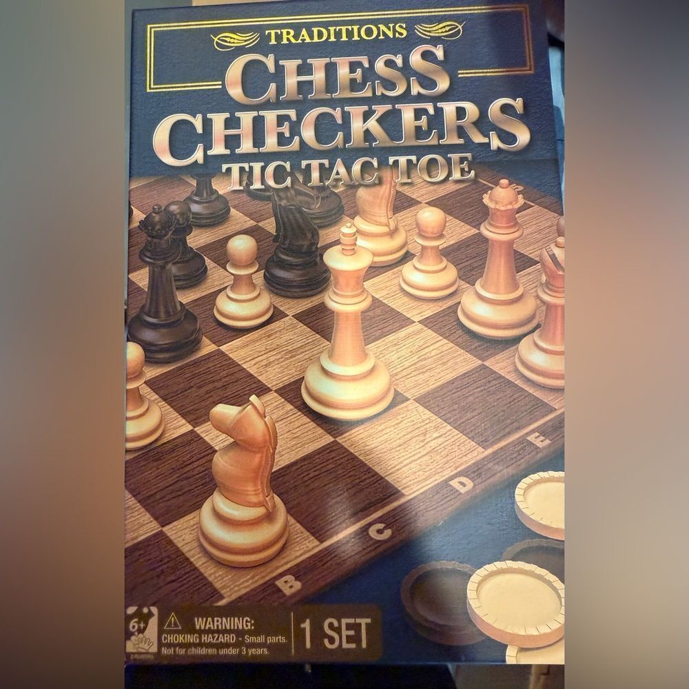 Z Gallerie Traditions Chess Checkers Tic Tac Toe Set - Brown and Cream